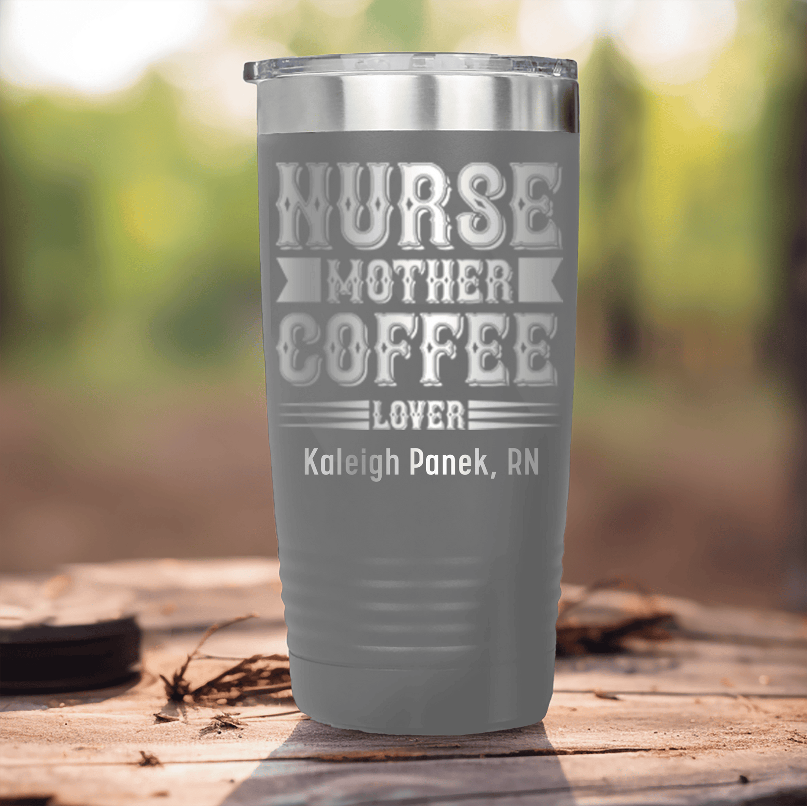 Grey Nurse Tumbler With Nurse Mother And Coffee Design