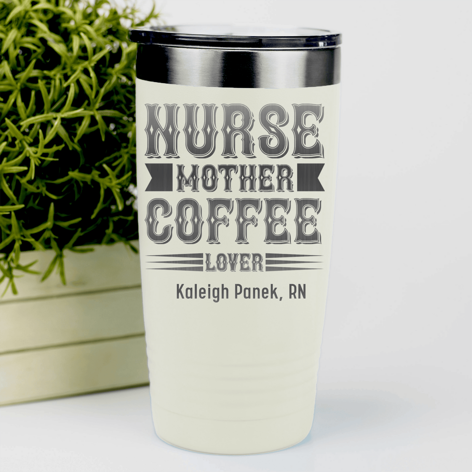 White Nurse Tumbler With Nurse Mother And Coffee Design
