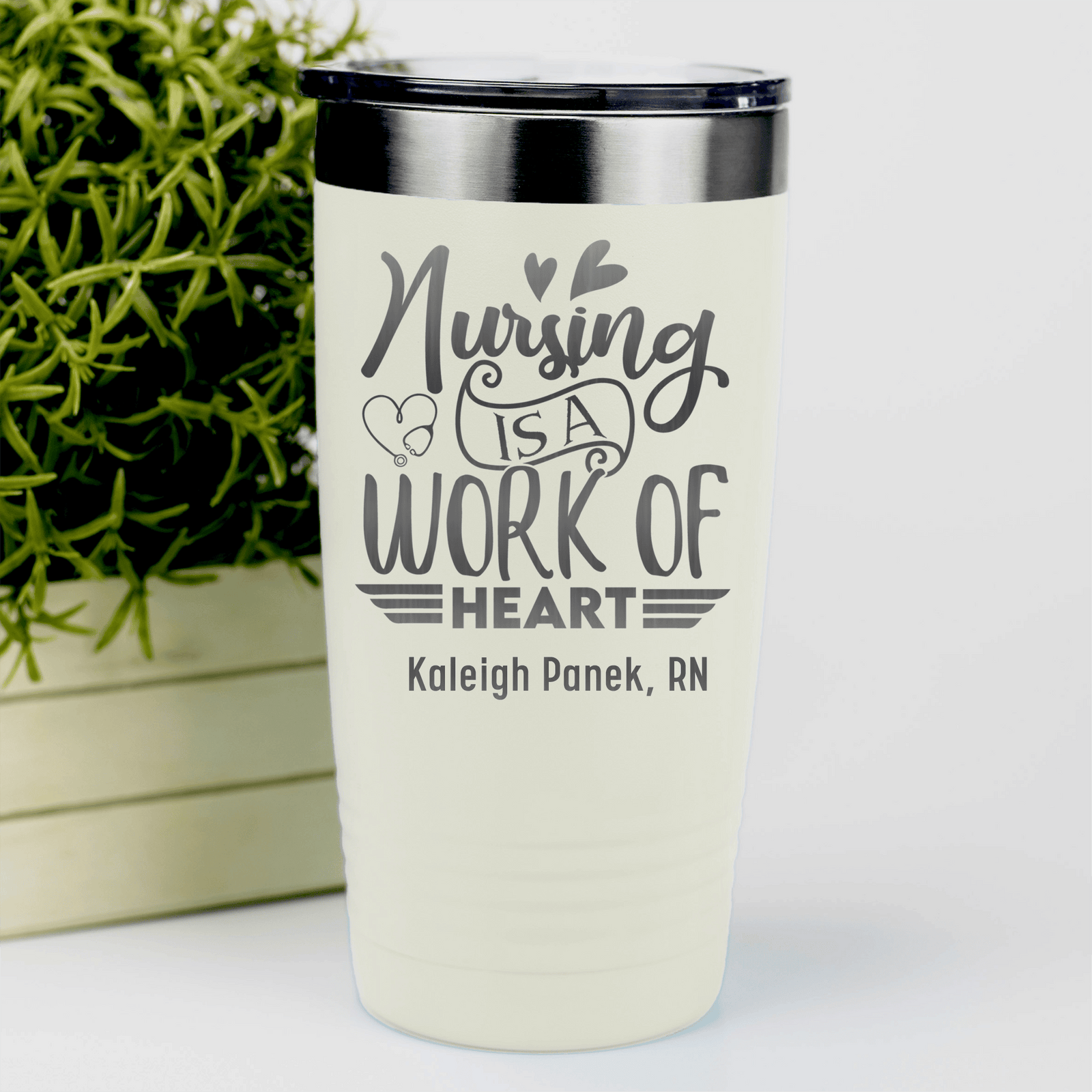 White Nurse Tumbler With Nursing Is Work Of Heart Design