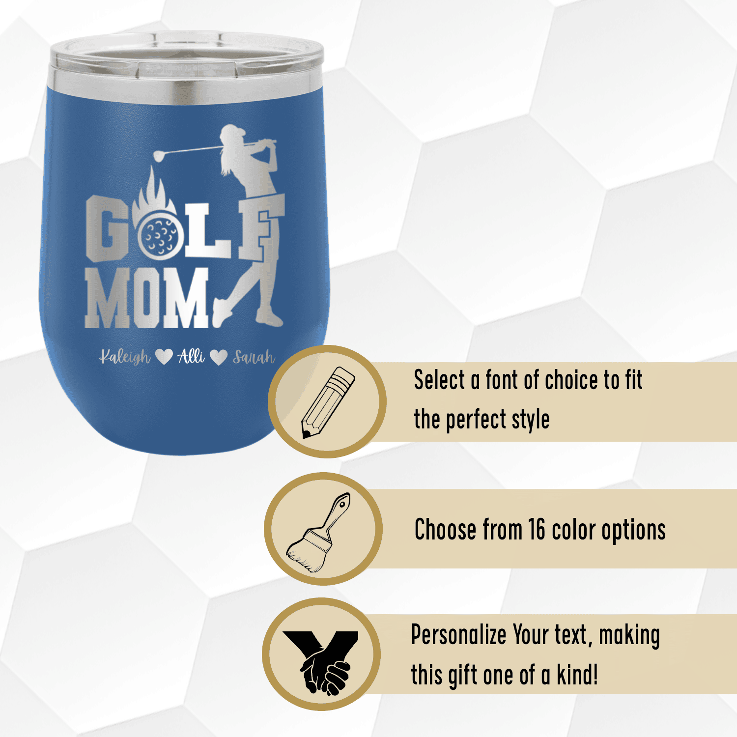 Personalized On Fire Golf Mom Wine Tumbler for her, Customized Gifts for Women by Groovy Girl Gifts