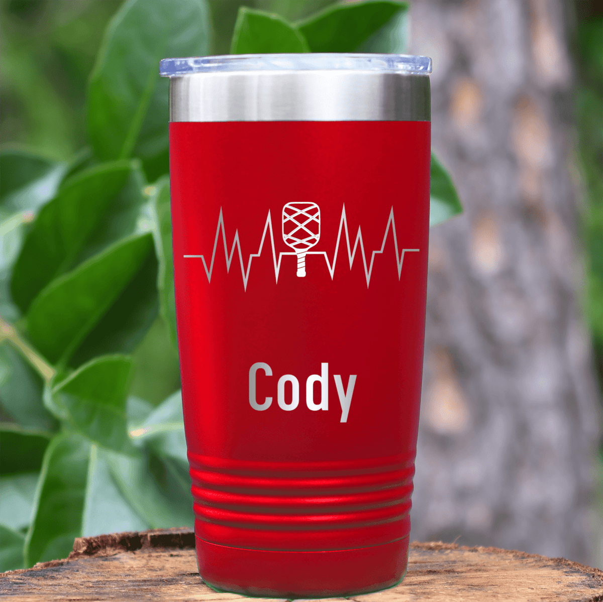 Red Pickleball Tumbler With Pickle Beats Design