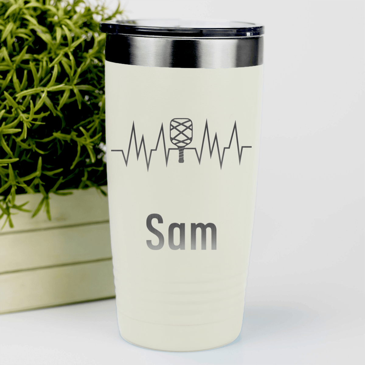 White Pickleball Tumbler With Pickle Beats Design