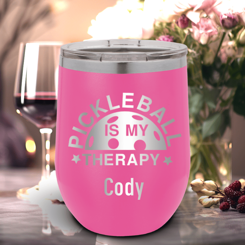 Personalized Pickleball Therapy Wine Tumbler for her, Customized Gifts for Women by Groovy Girl Gifts
