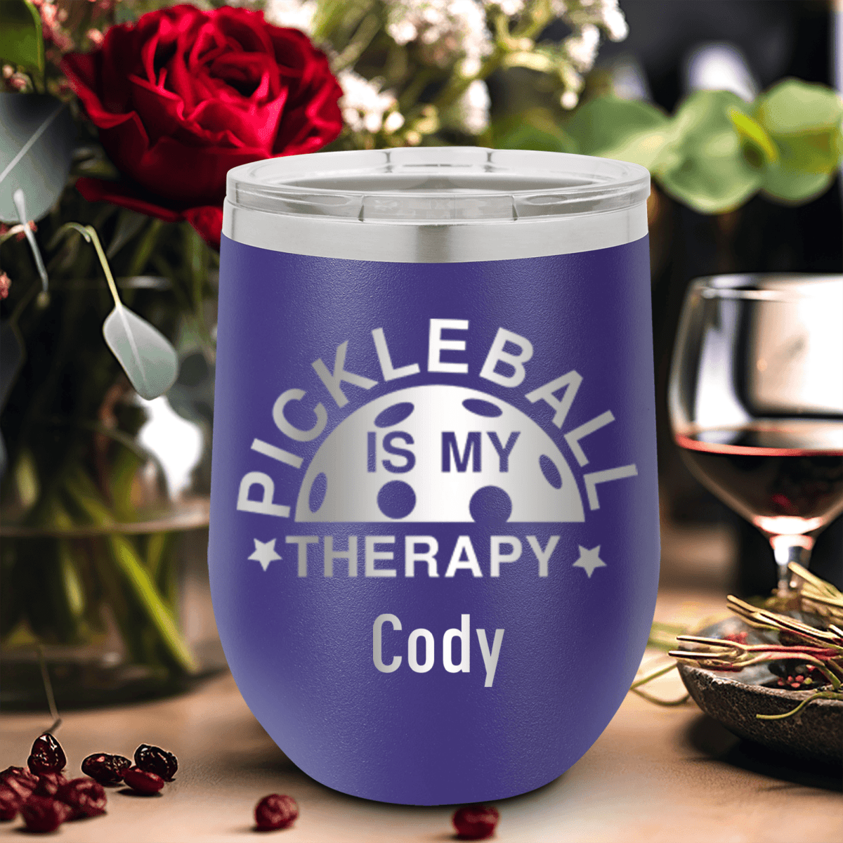 Personalized Pickleball Therapy Wine Tumbler for her, Customized Gifts for Women by Groovy Girl Gifts
