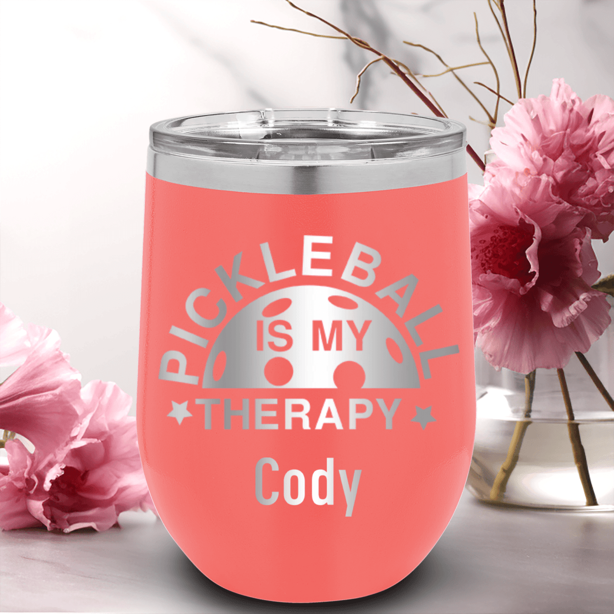 Personalized Pickleball Therapy Wine Tumbler for her, Customized Gifts for Women by Groovy Girl Gifts