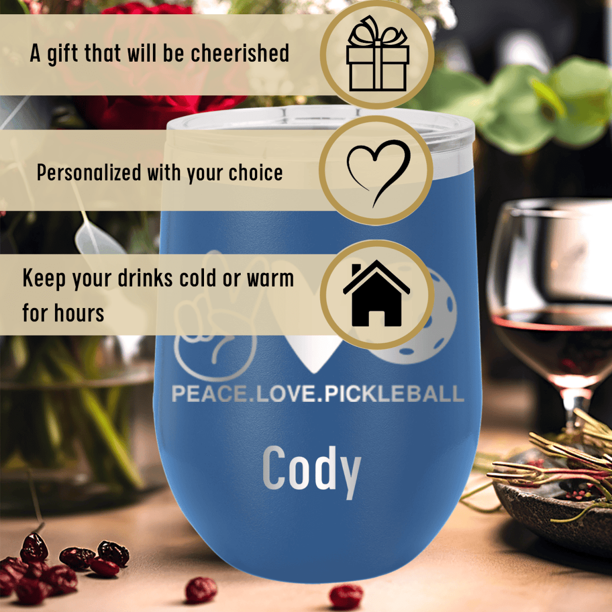 Personalized Pickles Peach And Love Wine Tumbler for her, Customized Gifts for Women by Groovy Girl Gifts