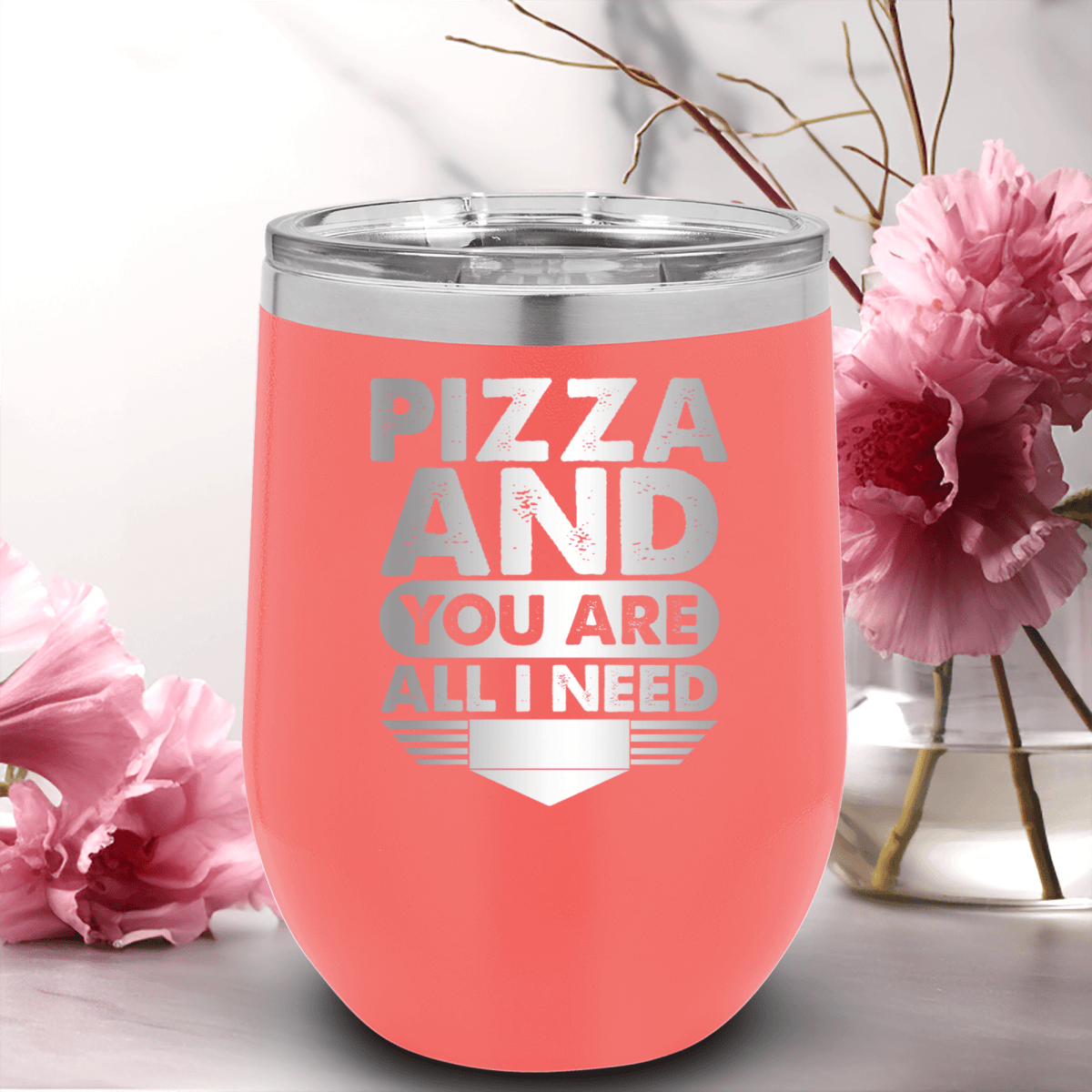 Salmon Best Friends Wine Tumbler With Pizza And You Are All I Need Design