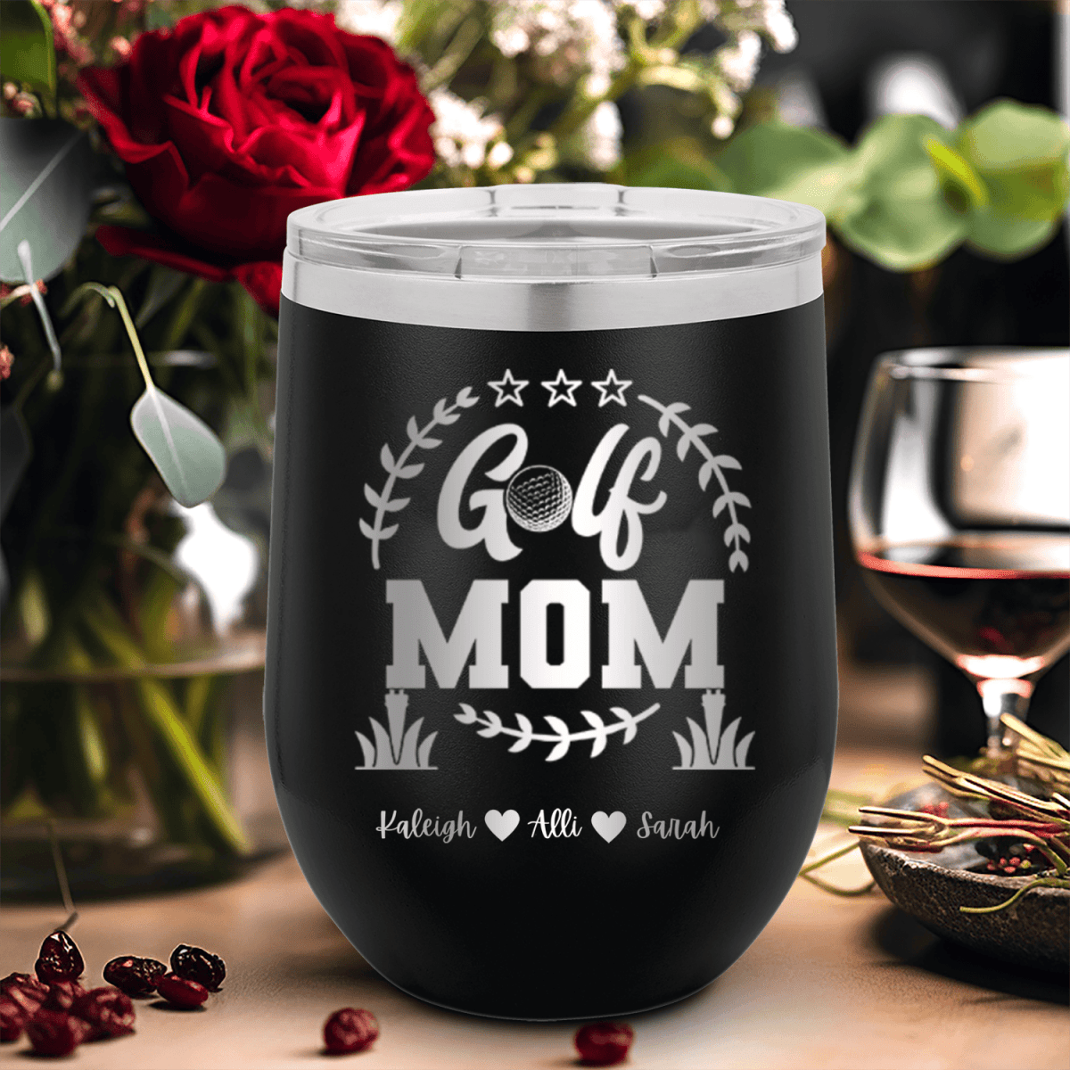 Black Golf Mom Wine Tumbler With Professional Golf Mom Design