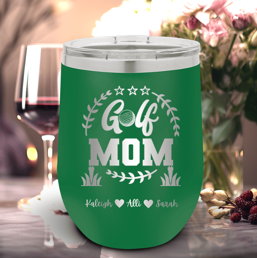 Green Golf Mom Wine Tumbler With Professional Golf Mom Design