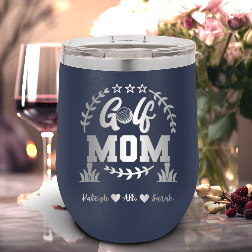 Navy Golf Mom Wine Tumbler With Professional Golf Mom Design