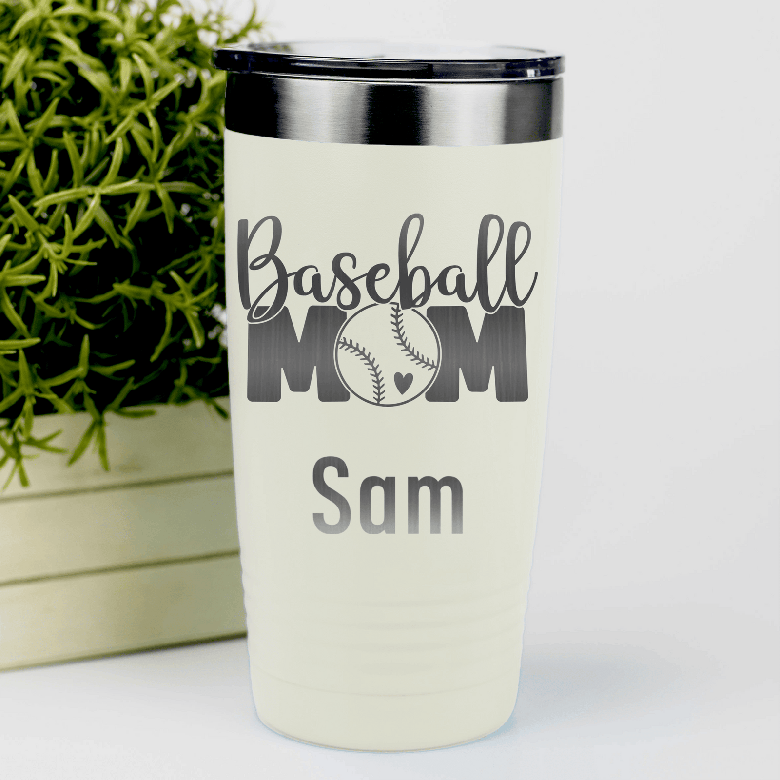 White Baseball Mom Tumbler With Proud Baseball Mom Design