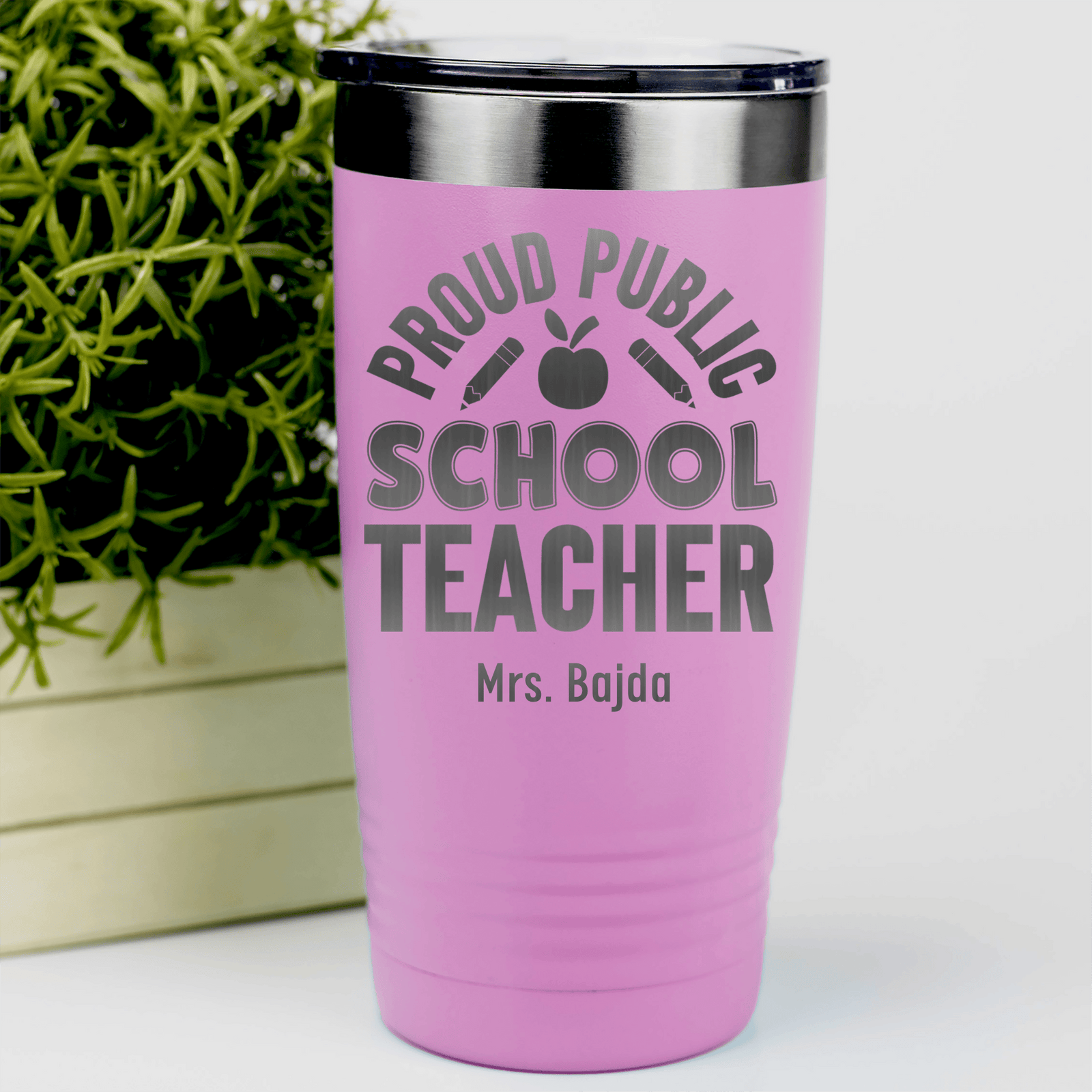 Pink Teacher Tumbler With Proud Public School Teacher Design
