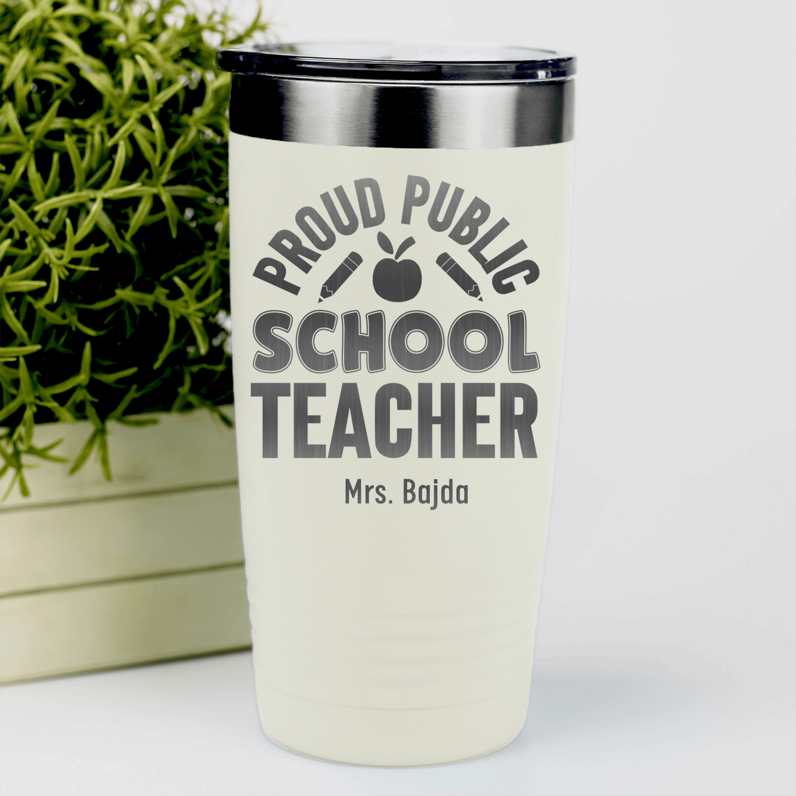 White Teacher Tumbler With Proud Public School Teacher Design