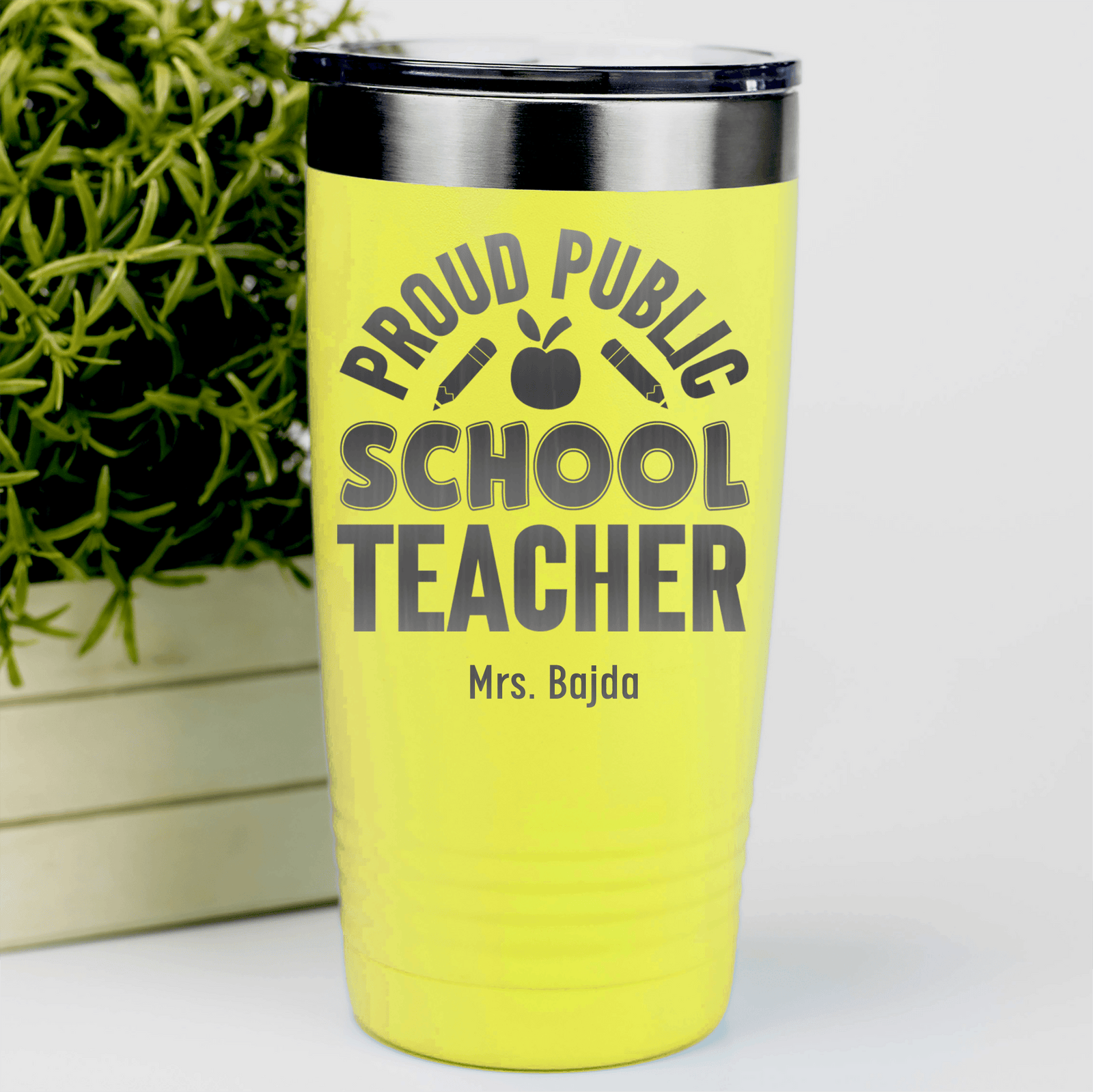 Yellow Teacher Tumbler With Proud Public School Teacher Design