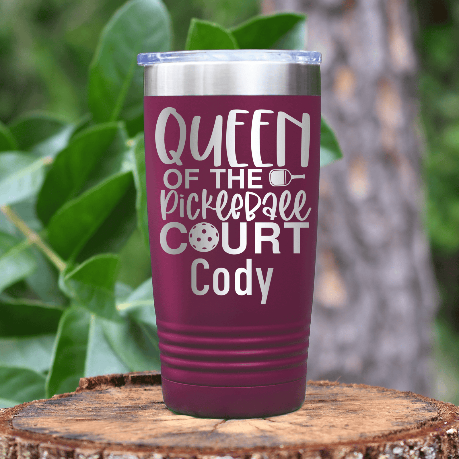 Maroon Pickleball Tumbler With Queen Of The Pickleball Court Design