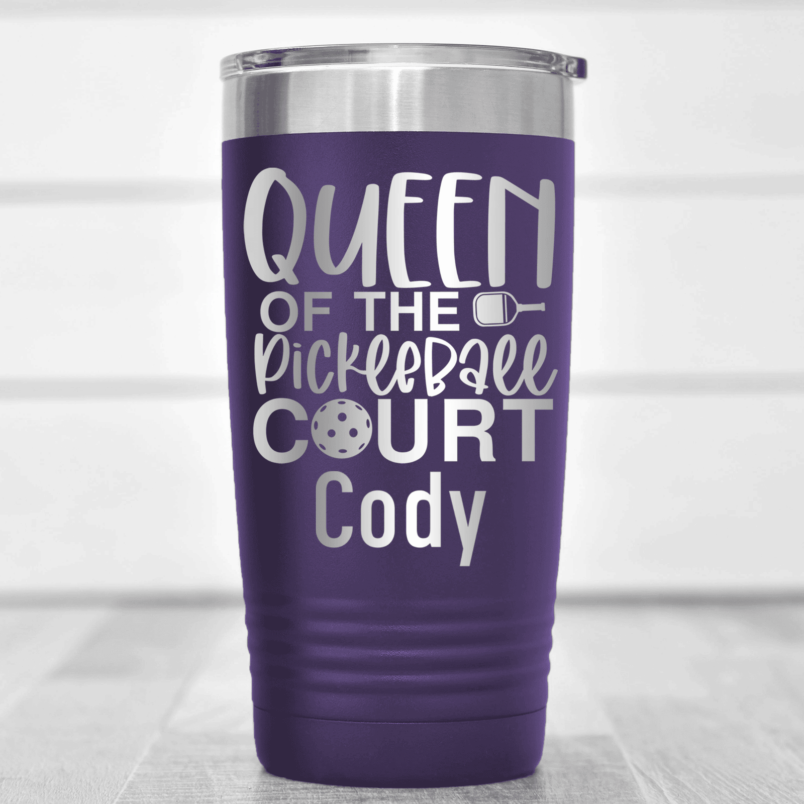 Purple Pickleball Tumbler With Queen Of The Pickleball Court Design