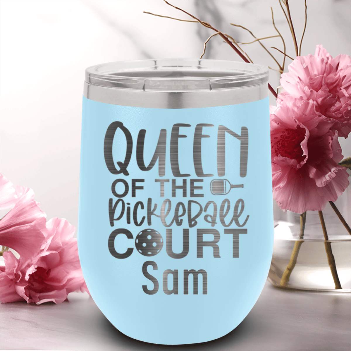 Personalized Queen Of The Pickleball Court Wine Tumbler for her, Customized Gifts for Women by Groovy Girl Gifts