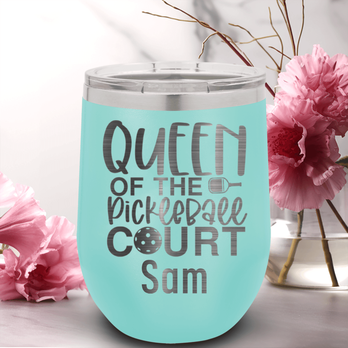 Personalized Queen Of The Pickleball Court Wine Tumbler for her, Customized Gifts for Women by Groovy Girl Gifts