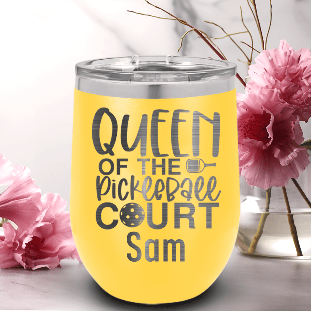 Personalized Queen Of The Pickleball Court Wine Tumbler for her, Customized Gifts for Women by Groovy Girl Gifts