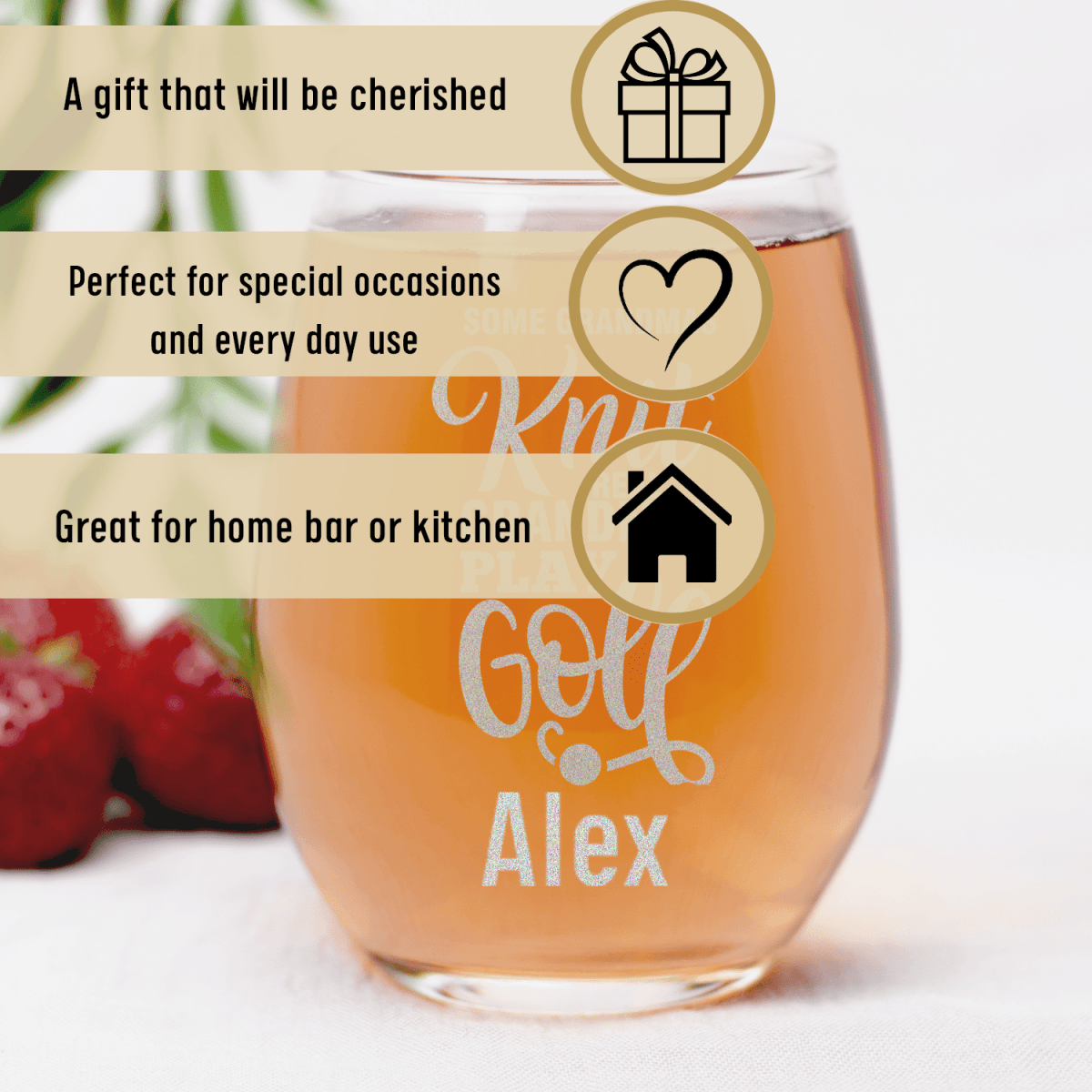 Personalized Real Ladies Golf Stemless Wine Glass for her, Customized Gifts for Women by Groovy Girl Gifts
