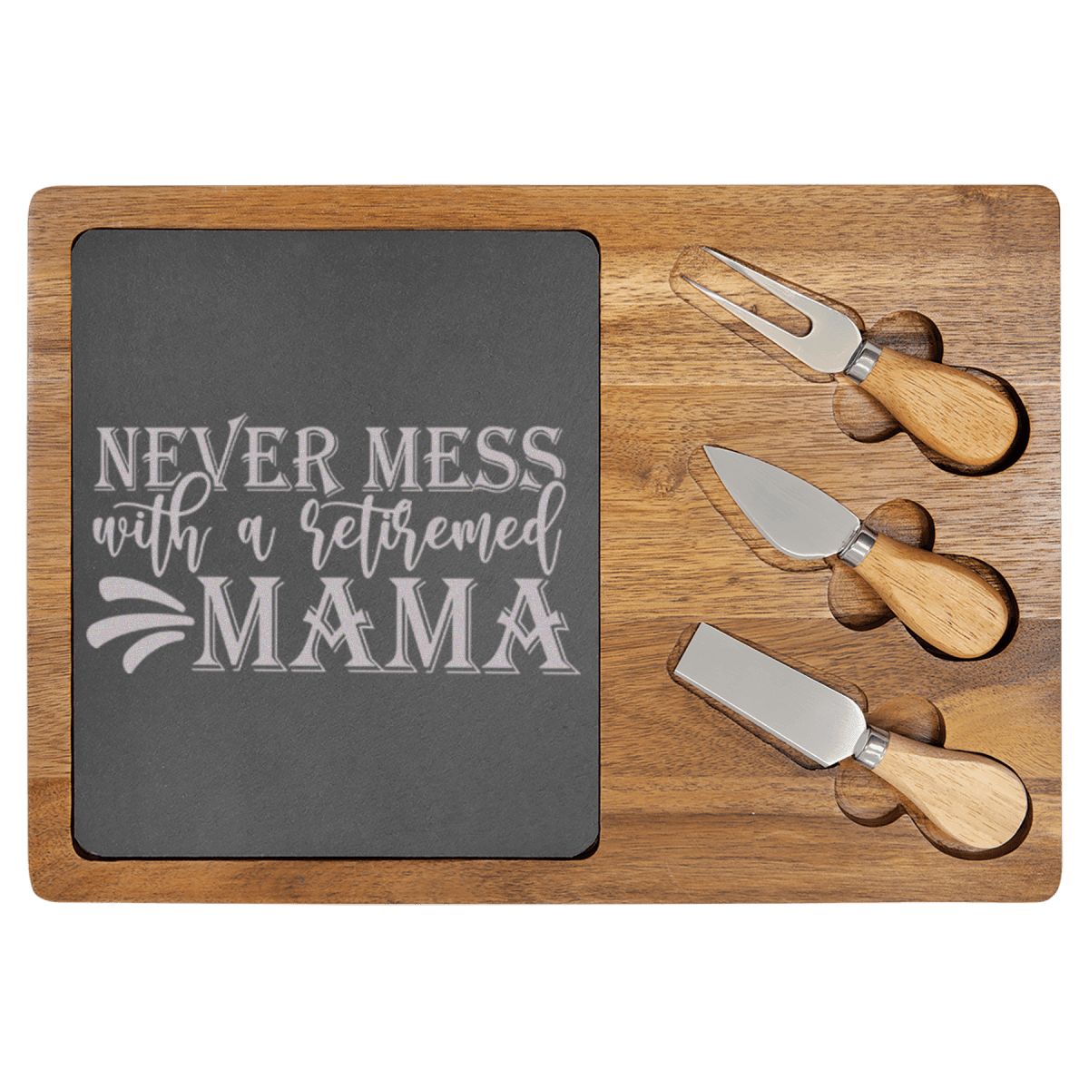 Personalized Retired Mama On Duty Wood Slate Serving Tray for her, Customized Gifts for Women by Groovy Girl Gifts