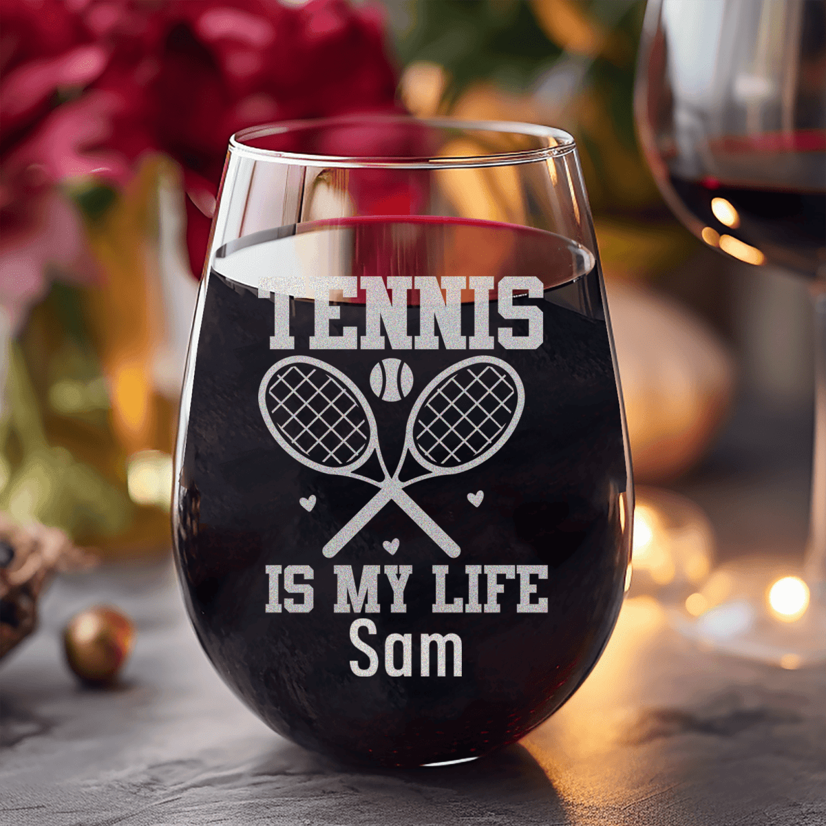 Personalized Rockin Tennis Life Stemless Wine Glass for her, Customized Gifts for Women by Groovy Girl Gifts
