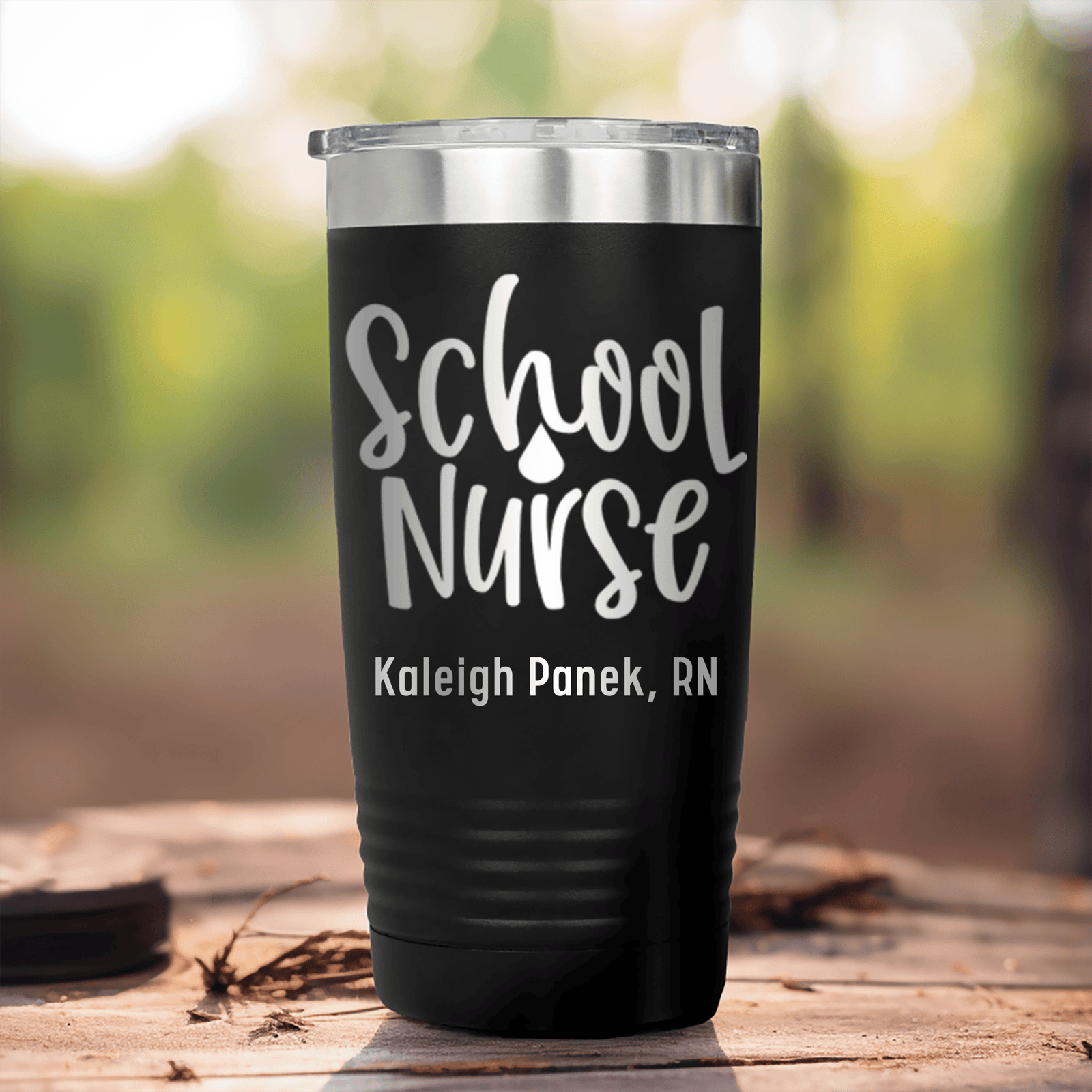 Black Nurse Tumbler With School Nurse Design