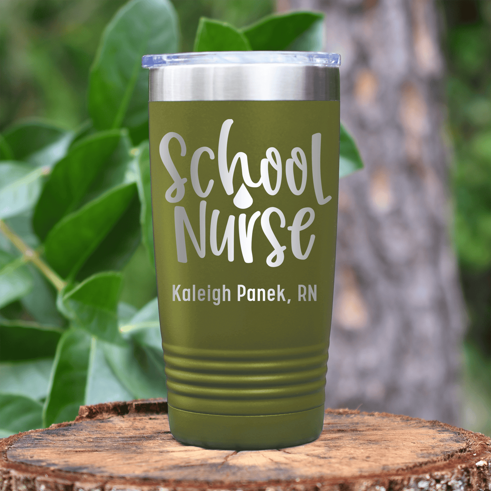 Military Green Nurse Tumbler With School Nurse Design