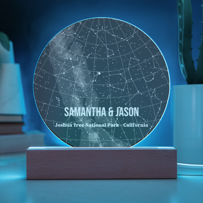 Personalized color changing star map acrylic plaque with LED base