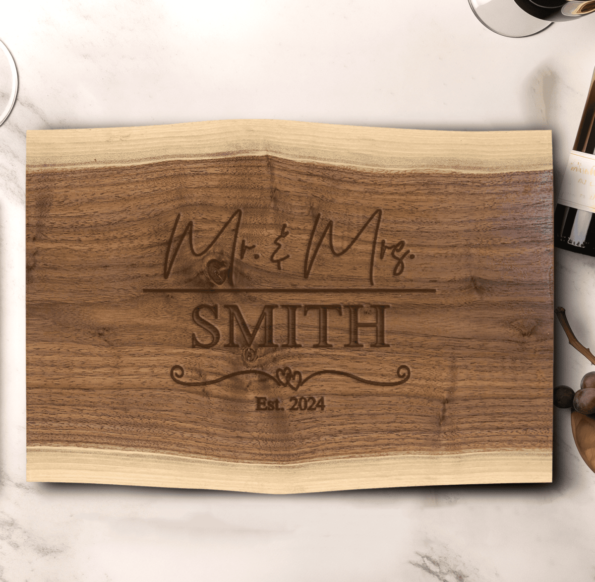 Anniversary Black Walnut Cutting Board With Shared Journey Design