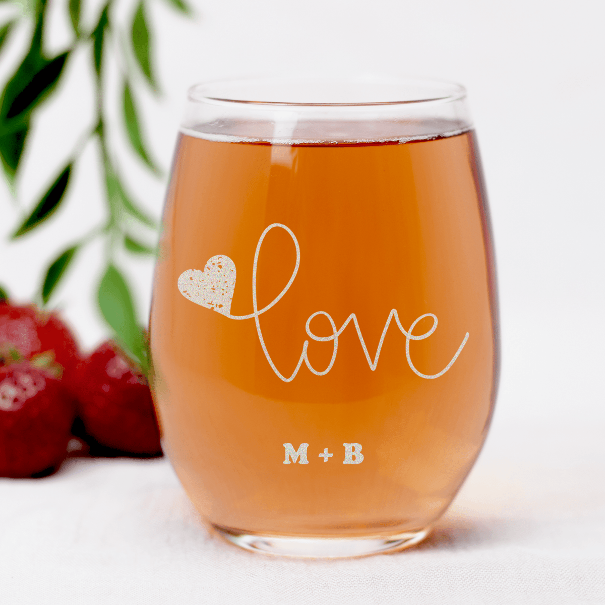 Personalized Simple Love Stemless Wine Glass for her, Customized Gifts for Women by Groovy Girl Gifts