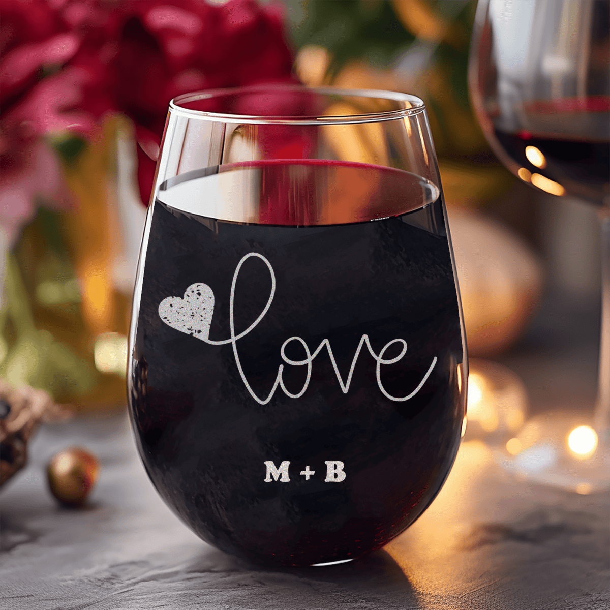 Personalized Simple Love Stemless Wine Glass for her, Customized Gifts for Women by Groovy Girl Gifts