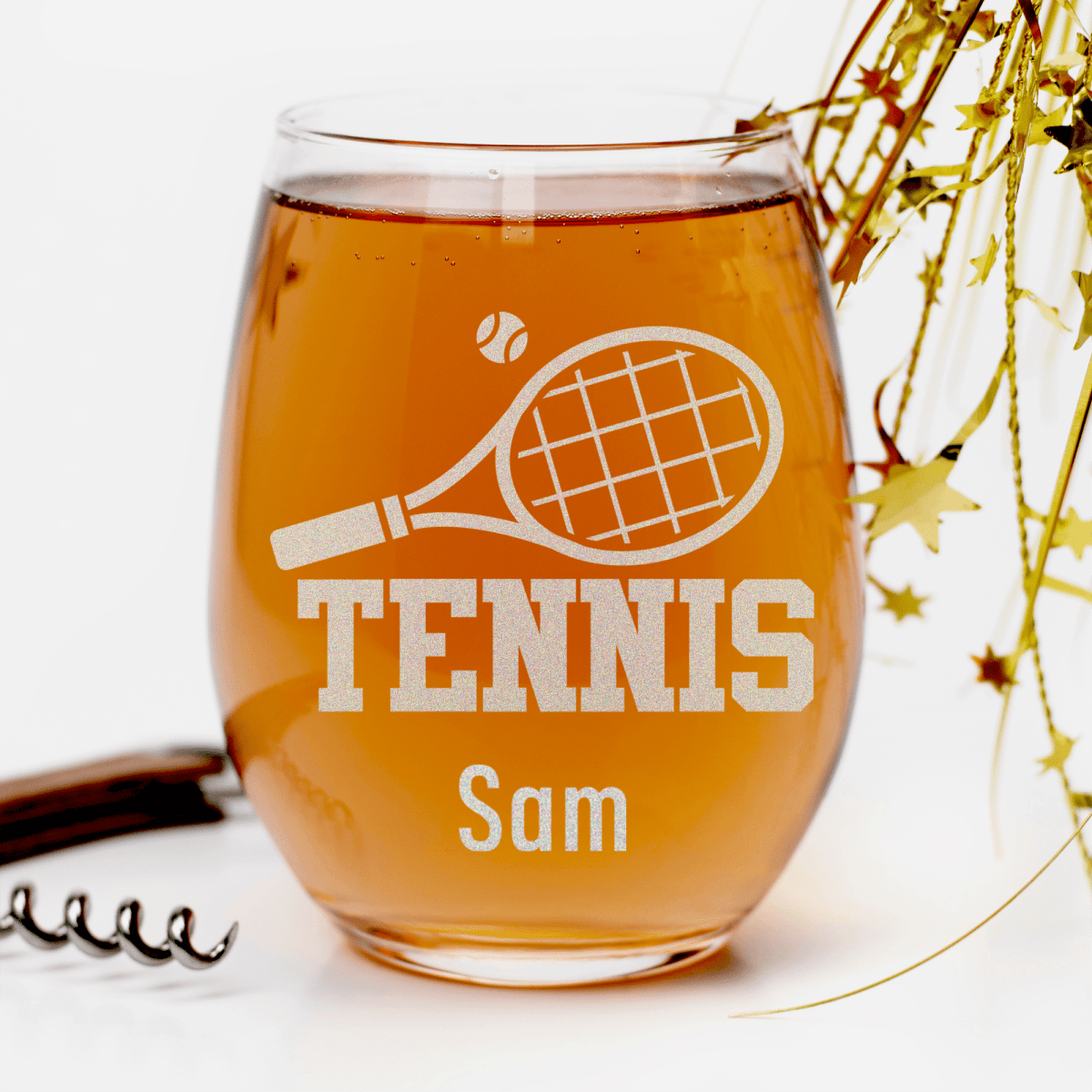 Personalized Straight Ballin Tennis Stemless Wine Glass for her, Customized Gifts for Women by Groovy Girl Gifts
