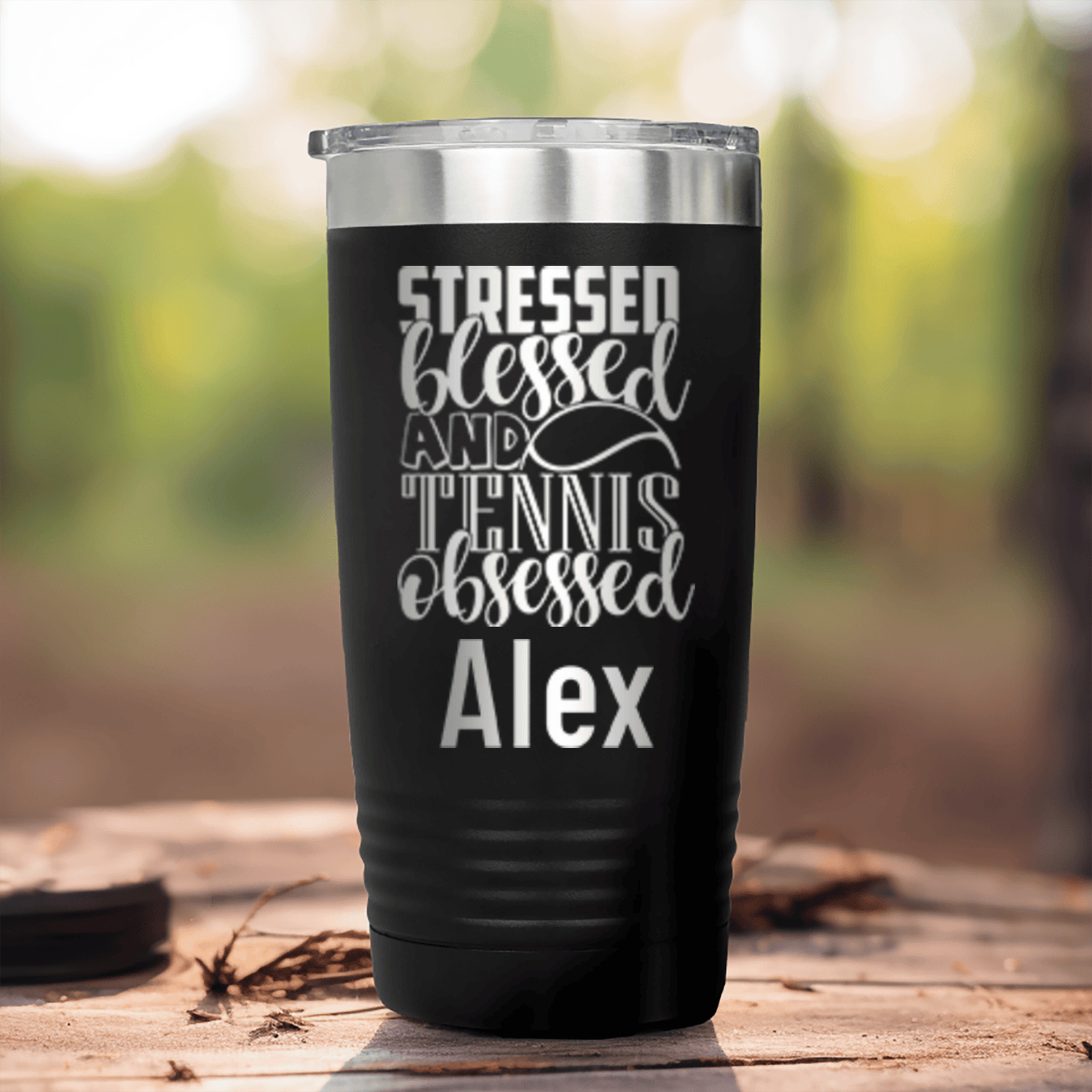 Black Tennis For Her Tumbler With Stressed Blessed Tennis Design