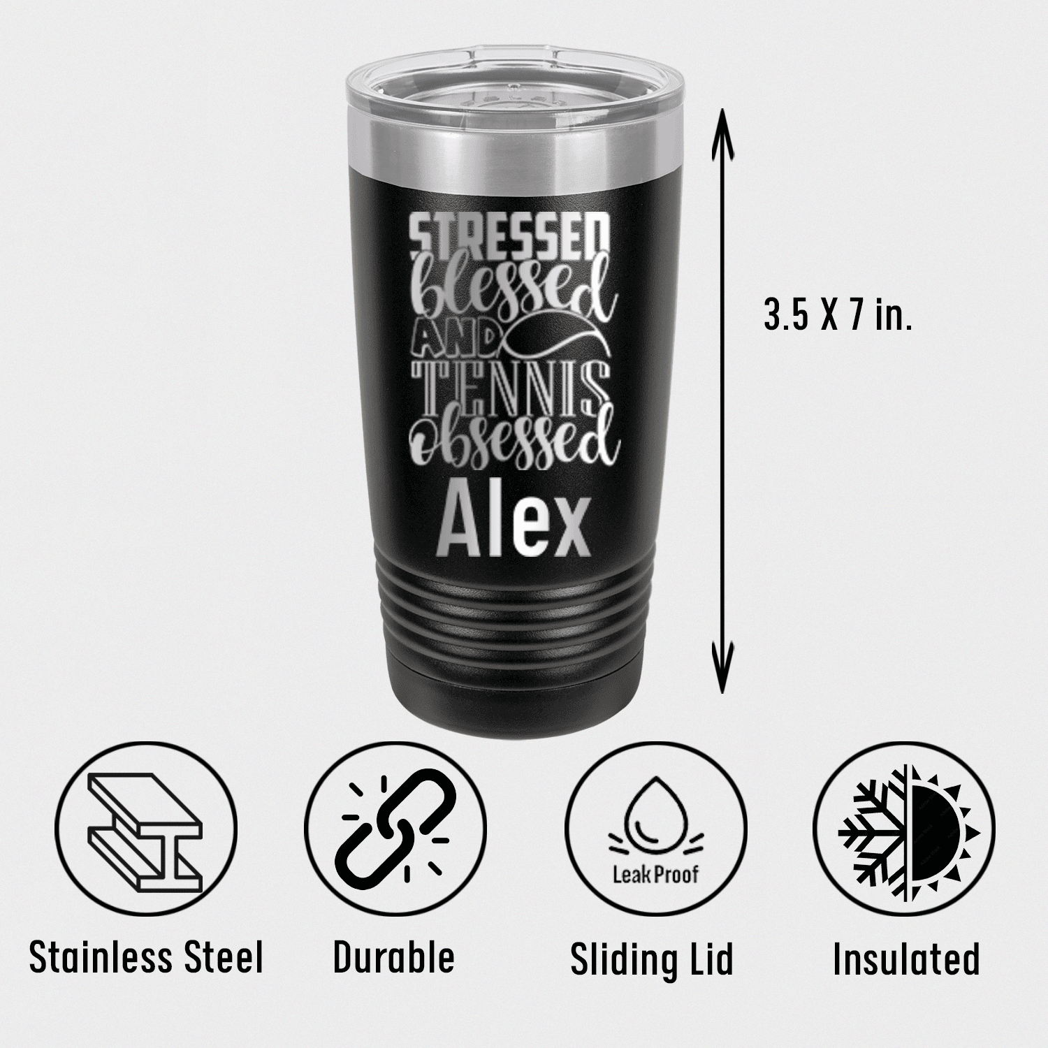 Personalized Stressed Blessed Tennis Tumbler for her, Customized Gifts for Women by Groovy Girl Gifts