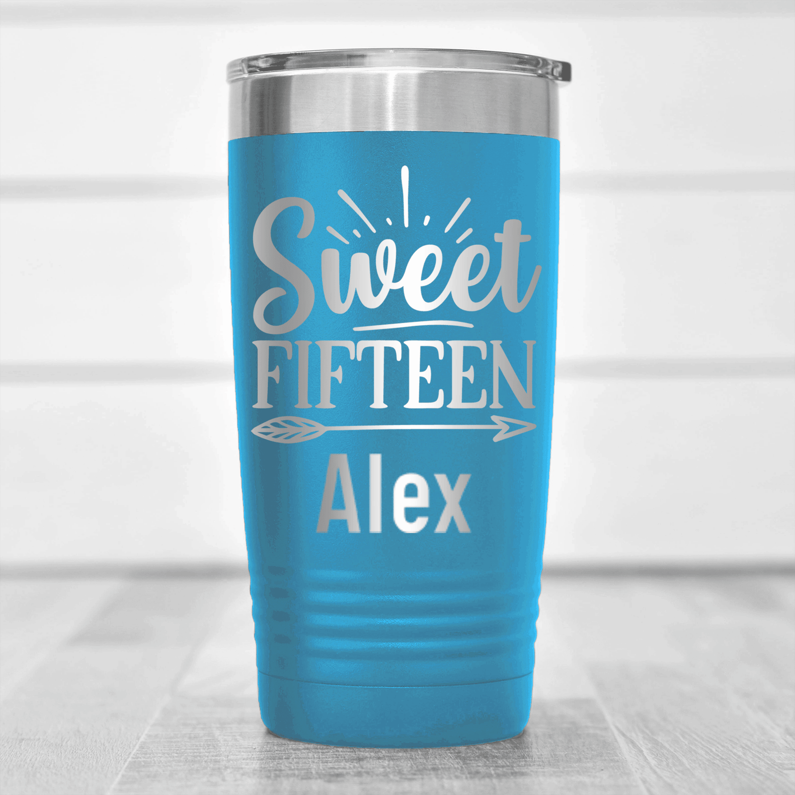 Light Blue Birthday Tumbler With Sweet Fifteen Design