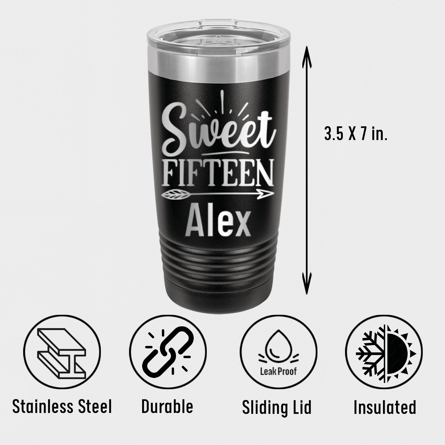 Personalized Sweet Fifteen Tumbler for her, Customized Gifts for Women by Groovy Girl Gifts