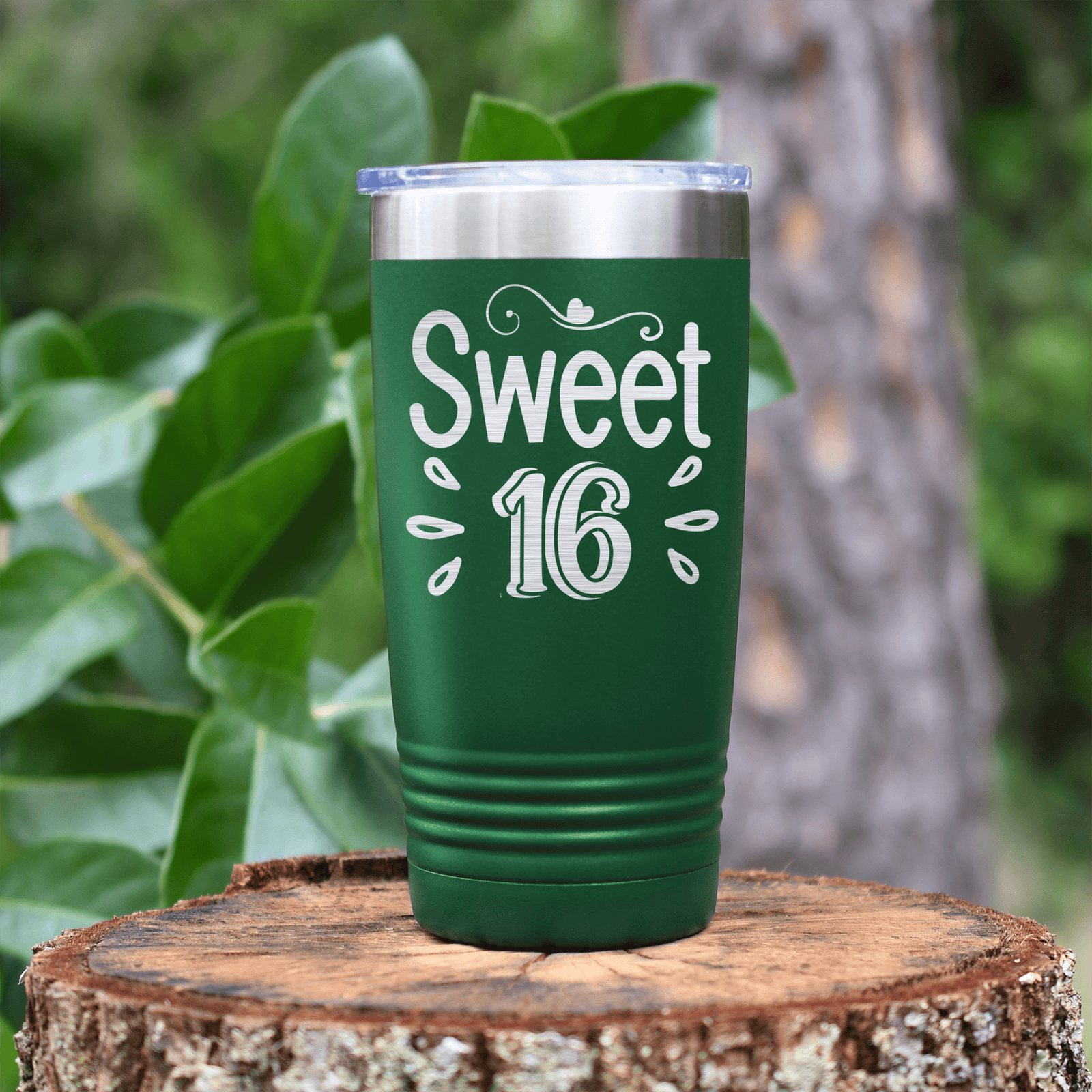 Green birthday tumbler Sweet Sixteen
