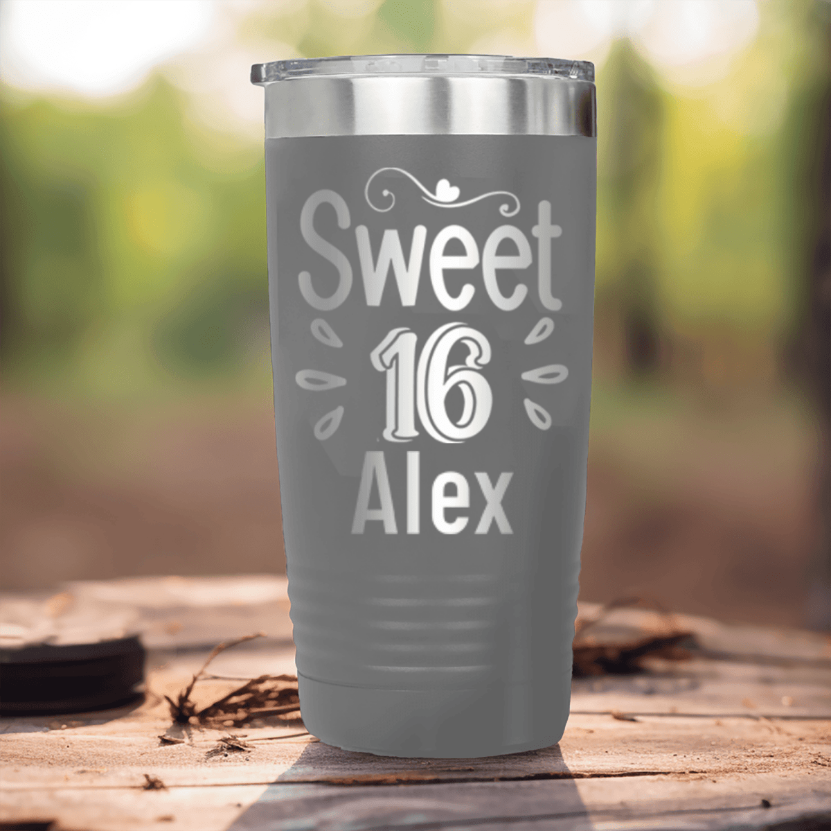 Grey Birthday Tumbler With Sweet Sixteen Design