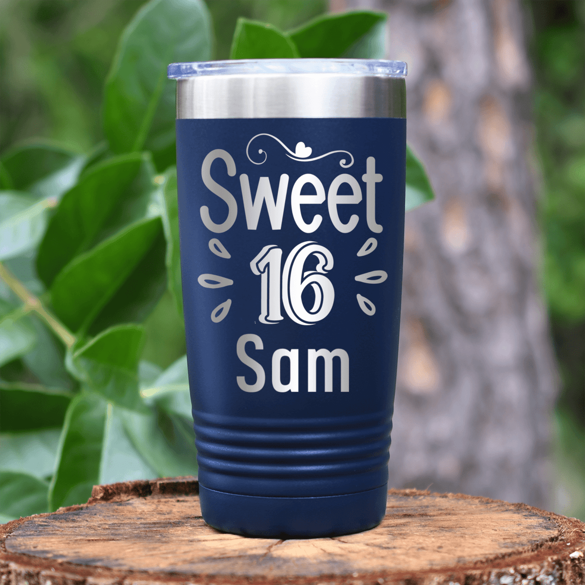 Navy Birthday Tumbler With Sweet Sixteen Design