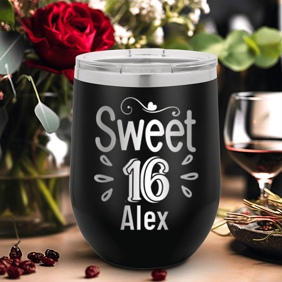 Personalized Sweet Sixteen Wine Tumbler for her, Customized Gifts for Women by Groovy Girl Gifts