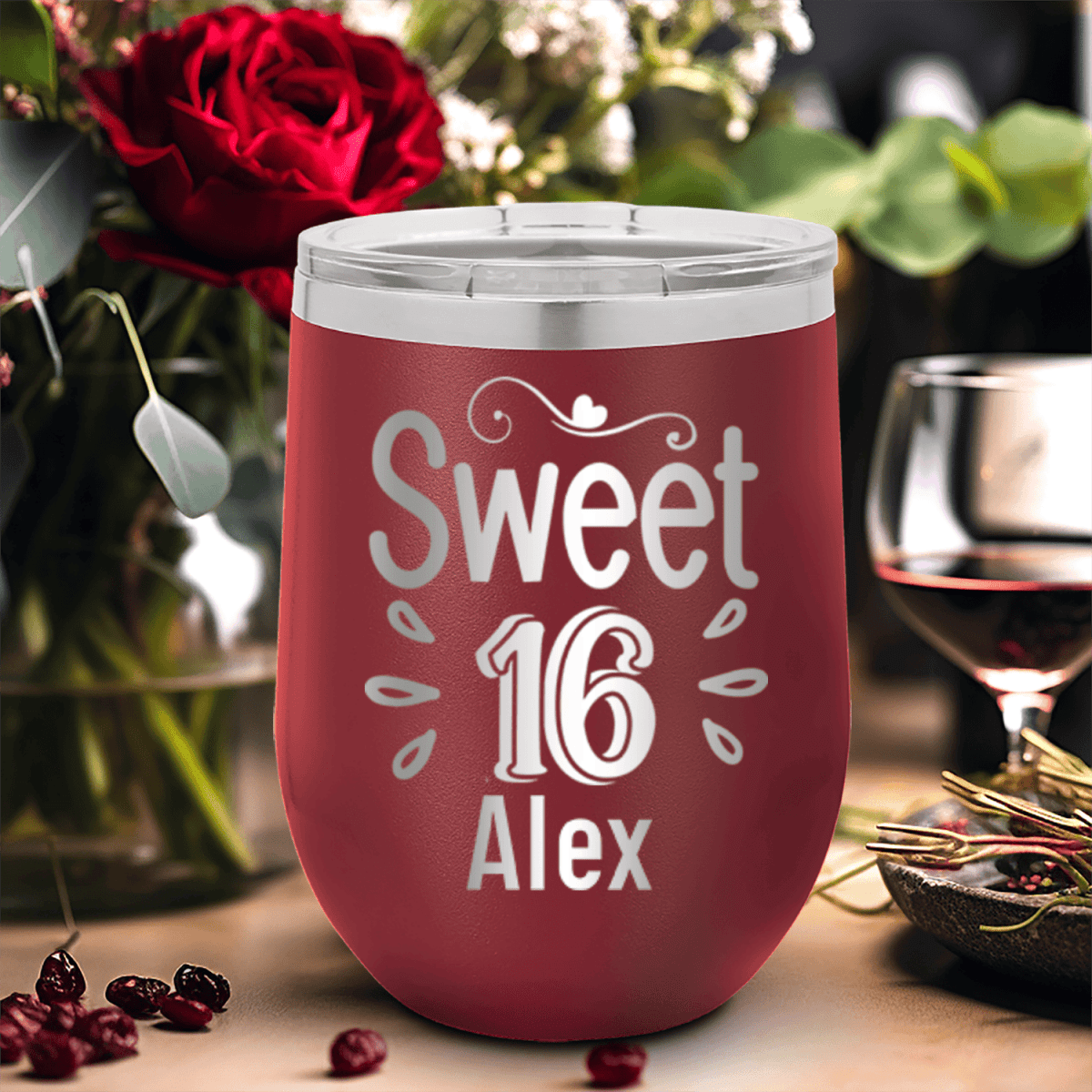 Personalized Sweet Sixteen Wine Tumbler for her, Customized Gifts for Women by Groovy Girl Gifts