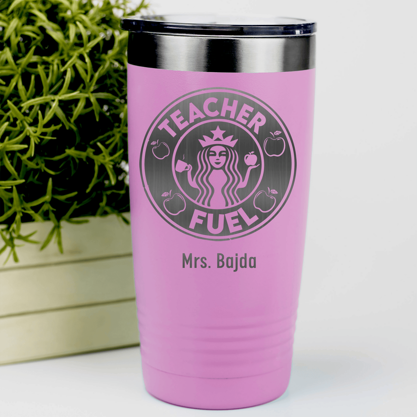 Pink Teacher Tumbler With Teacher Fuel Logo Design