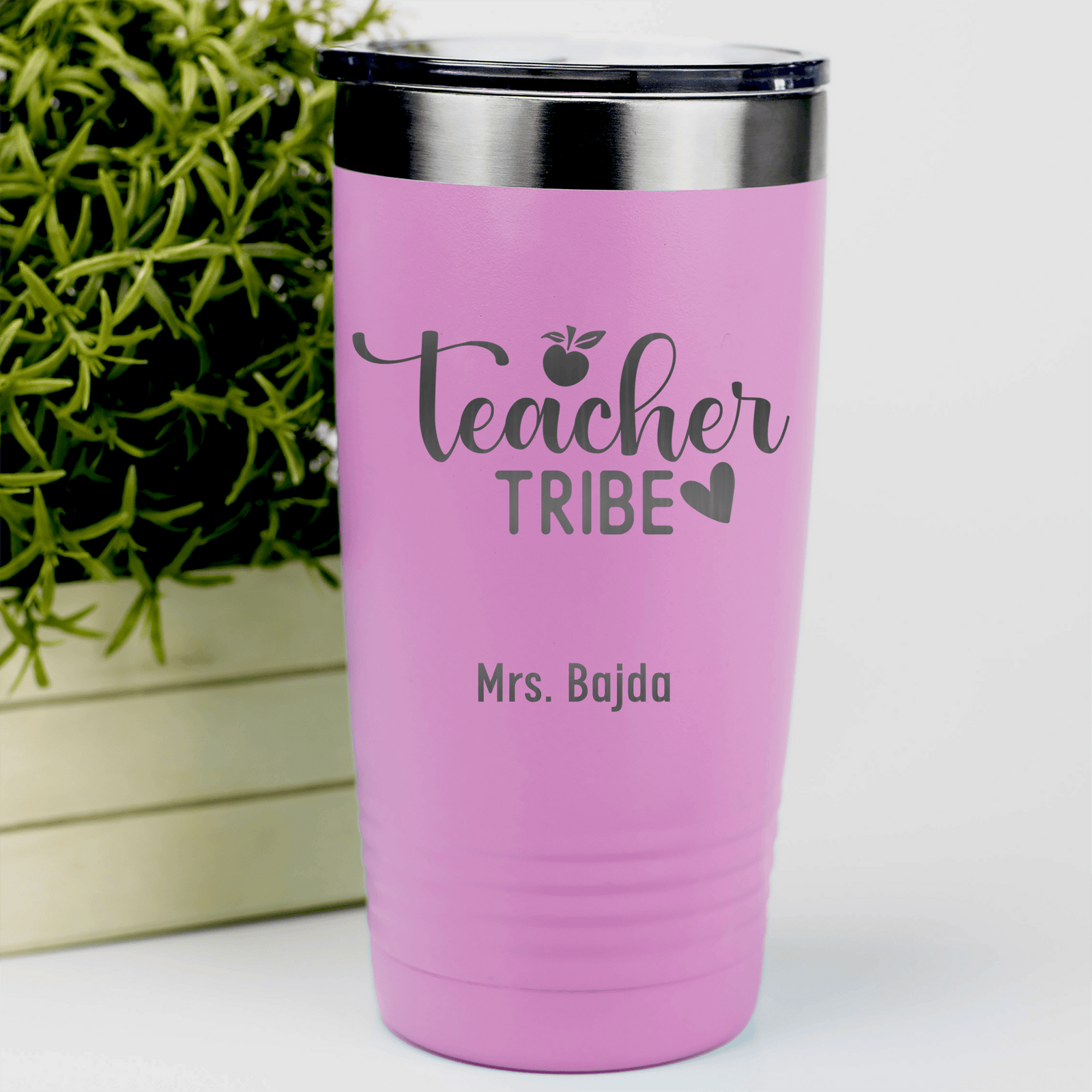 Pink Teacher Tumbler With Teacher Tribe Design
