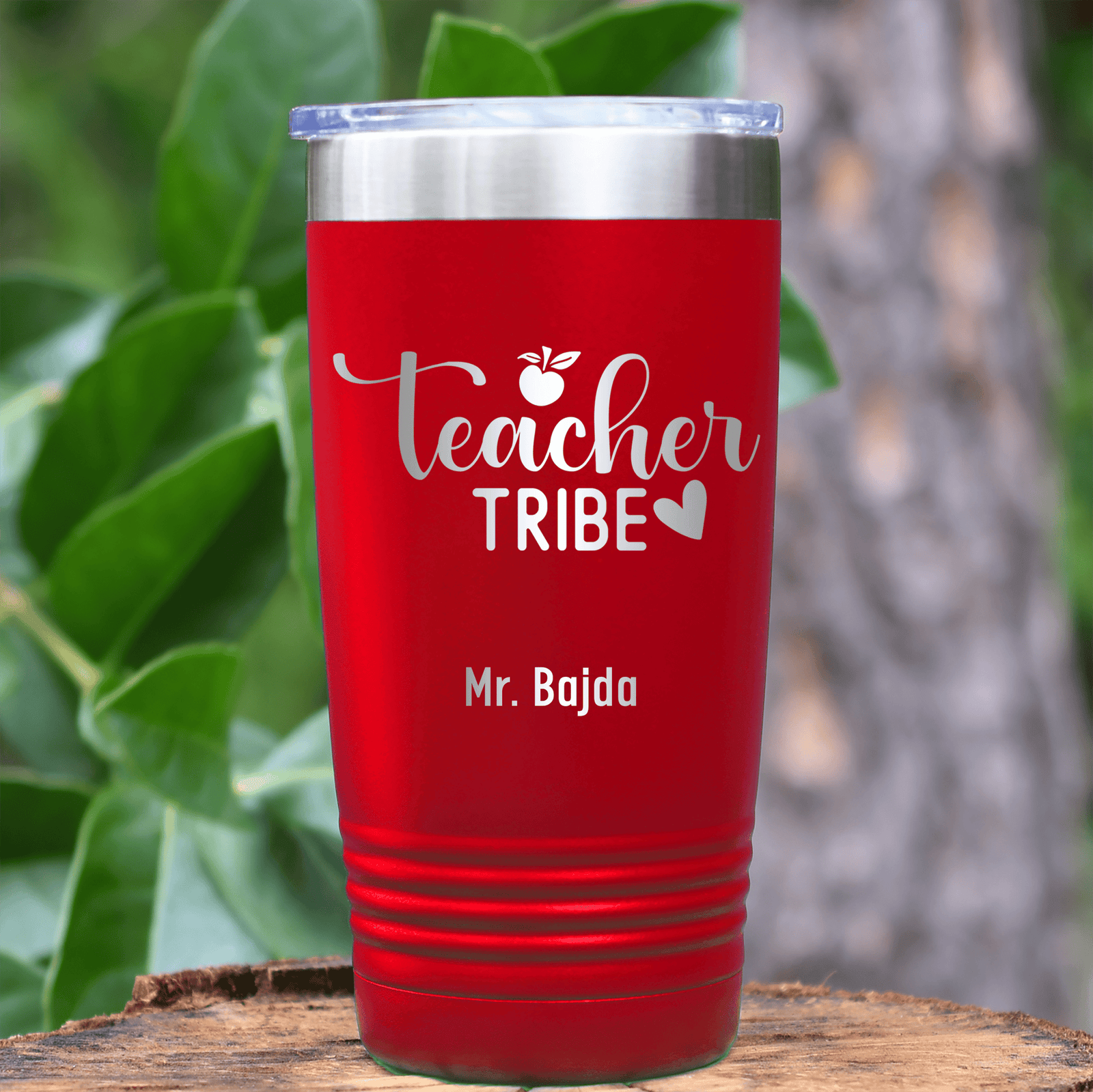 Red Teacher Tumbler With Teacher Tribe Design