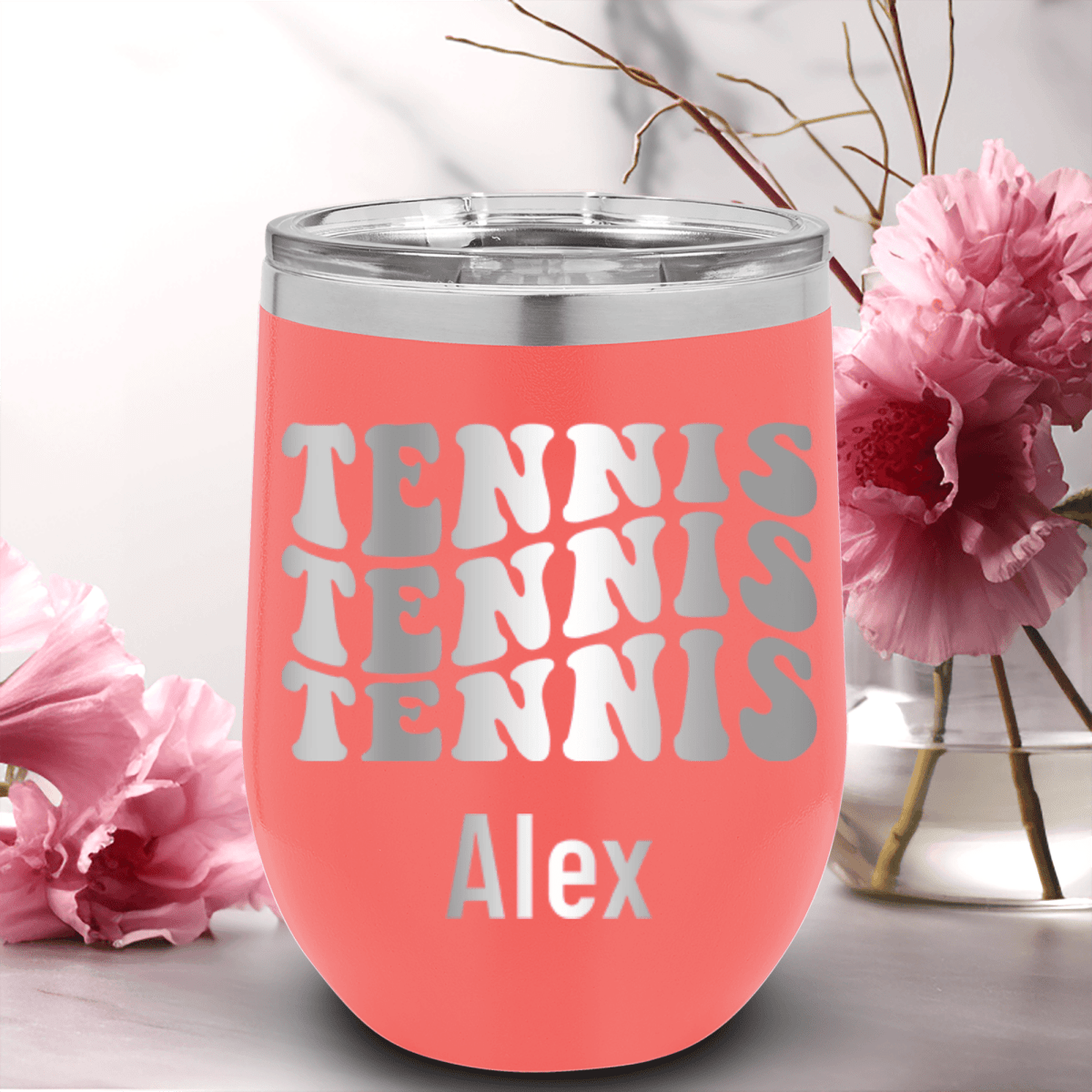 Salmon Tennis For Her Wine Tumbler With Tennis All Day Design
