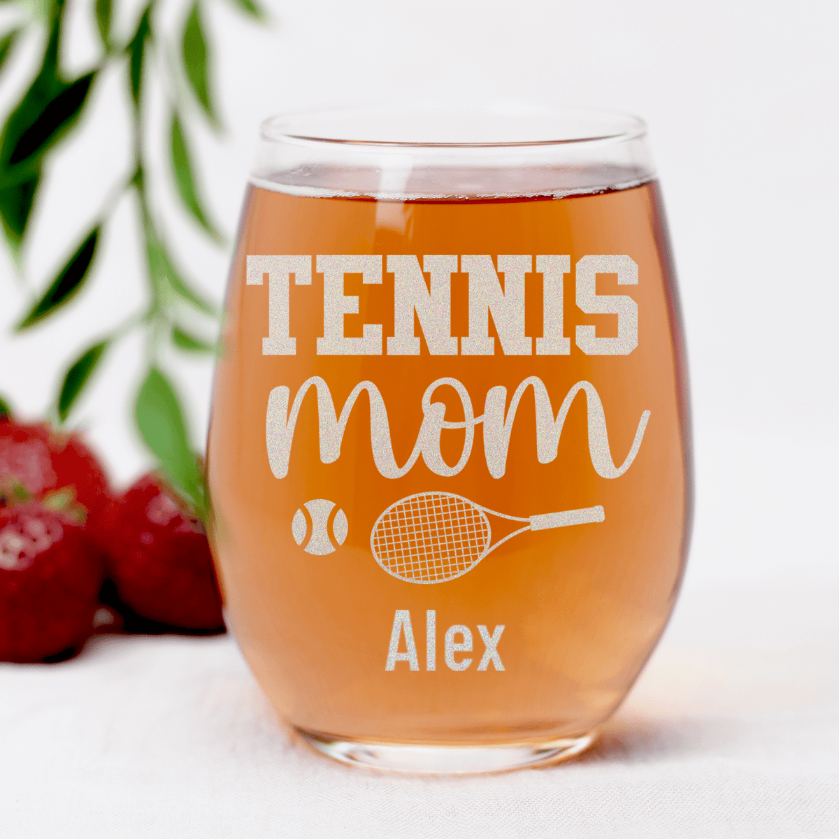 Personalized Tennis Mom Stemless Wine Glass for her, Customized Gifts for Women by Groovy Girl Gifts