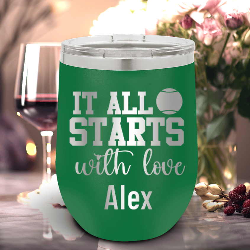 Personalized Tennis Starts With Love Wine Tumbler for her, Customized Gifts for Women by Groovy Girl Gifts