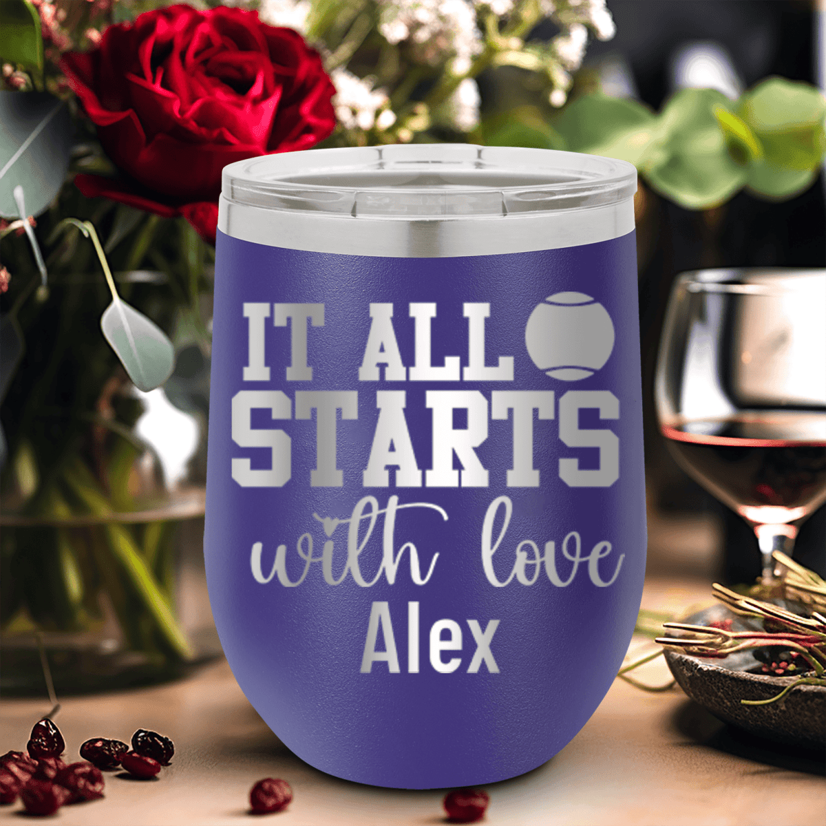Personalized Tennis Starts With Love Wine Tumbler for her, Customized Gifts for Women by Groovy Girl Gifts