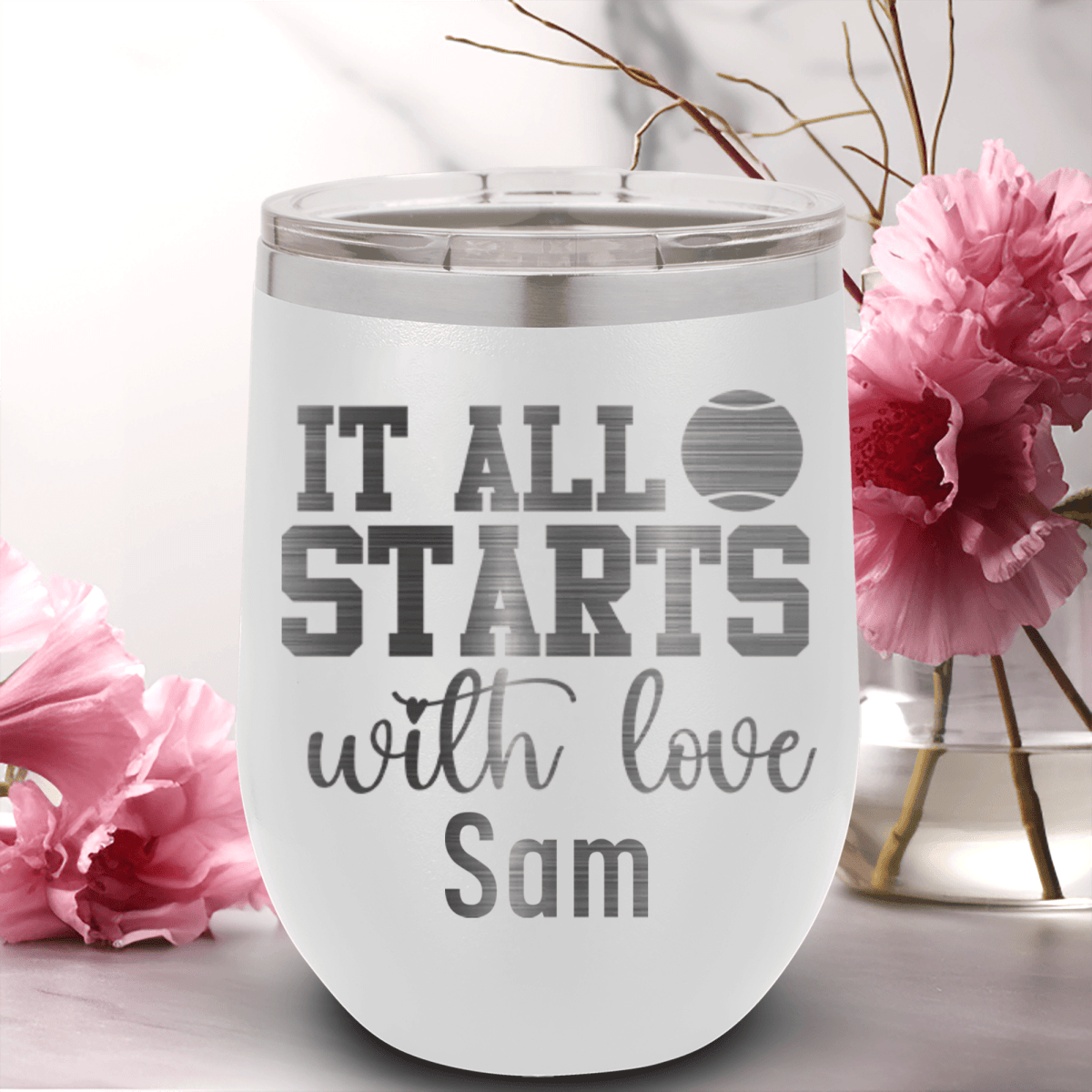 Personalized Tennis Starts With Love Wine Tumbler for her, Customized Gifts for Women by Groovy Girl Gifts